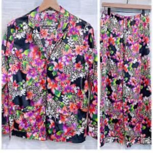 Victoria's Secret Floral Pajama Set - Black and Pink